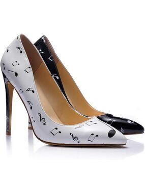 High Stiletto Heels Pumps, Music Note Print, Closed Toe Sexy Women's Shoes